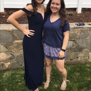 NAVY PROM DRESS WITH BLUSH PINK INSIDE